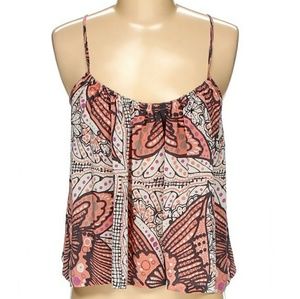 Ecote Silk Boho White Coral Printed Swing Tank Top